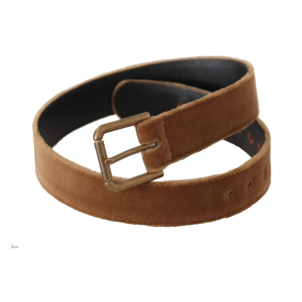 Dolce & Gabbana Elegante Leren Riem met Gegraveerde Gesp Brown Dames