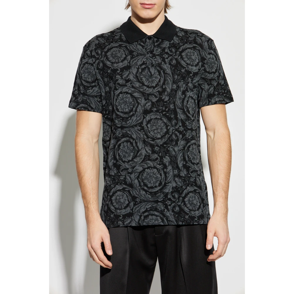 Versace Polo met Barocco patroon Black Heren