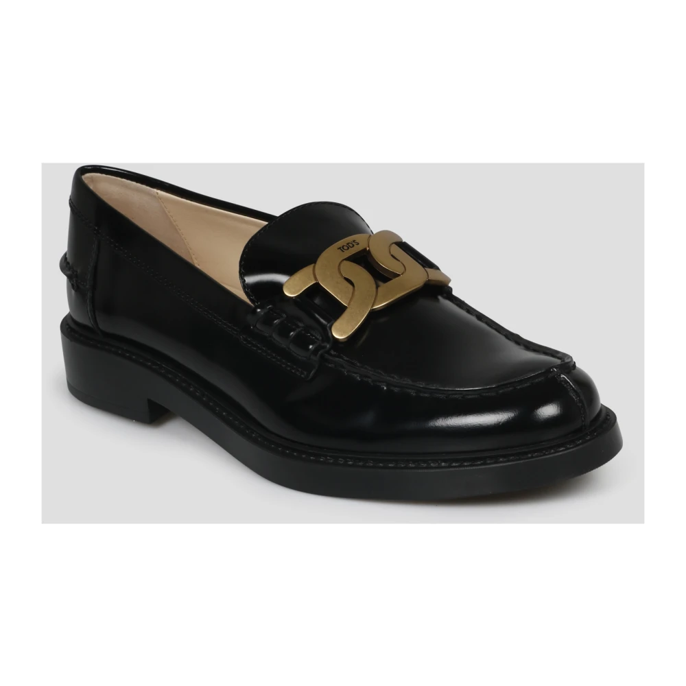 TOD'S Loafers van geborsteld leer met metalen ketting Black Dames