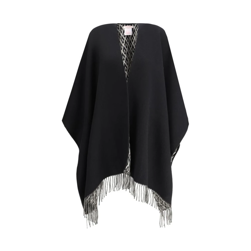 Valentino Garavani Monochrome Wollen Poncho met VLogo Design Black Dames