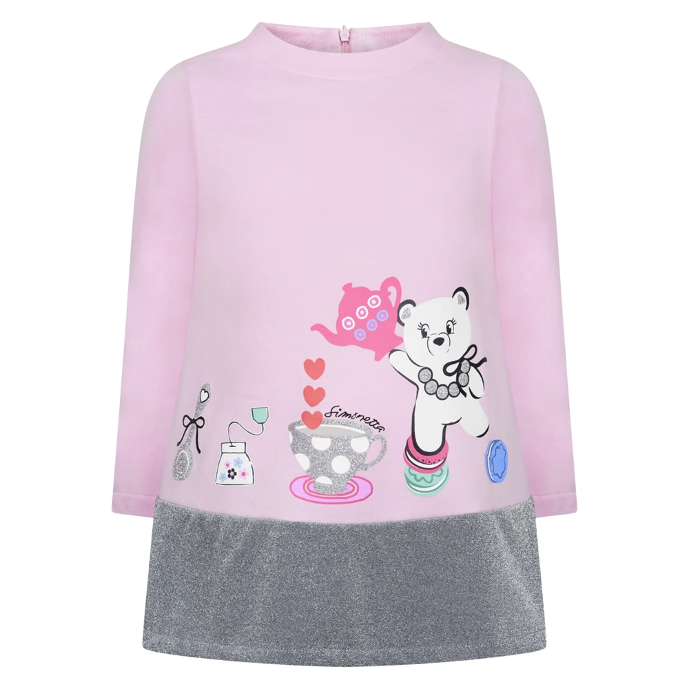 Simonetta Pink Dresses, Female, 2 Y, Silver Glitter Dress