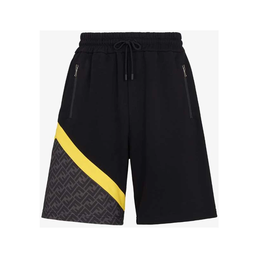 Fendi Luxe Zwart Diagonaal Patroon Shorts Black Heren