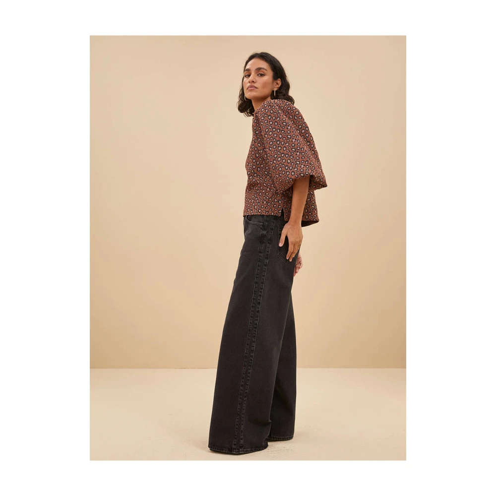 By-Bar Jacquard Blouse Lange Mouw Brown Dames