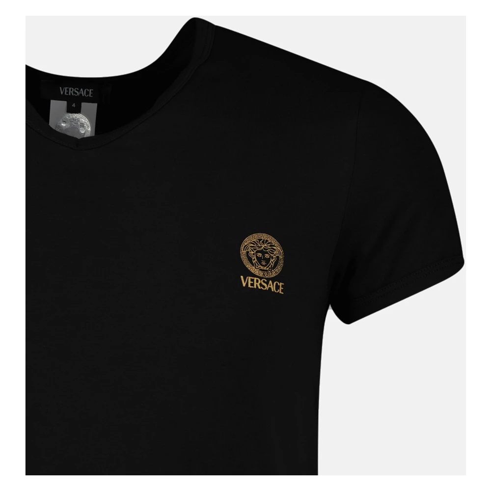 Versace Zwarte Medusa V-hals korte mouw ondershirt Black Heren