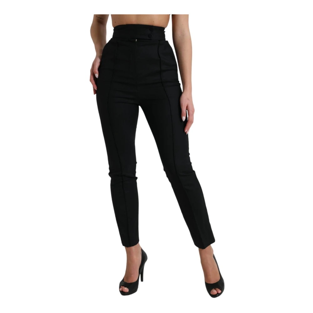 Dolce & Gabbana Zwarte Wol Tapered Broek Hoge Taille Black Dames