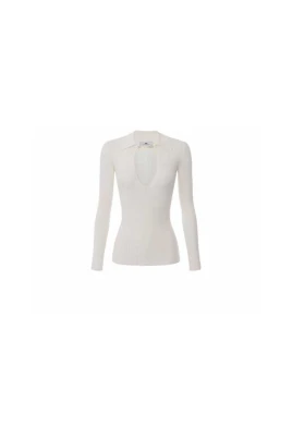 Chic Jeweled Collar Polo Shirt