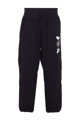 black-drawstring-cuffed-bottoms-graphic-logo