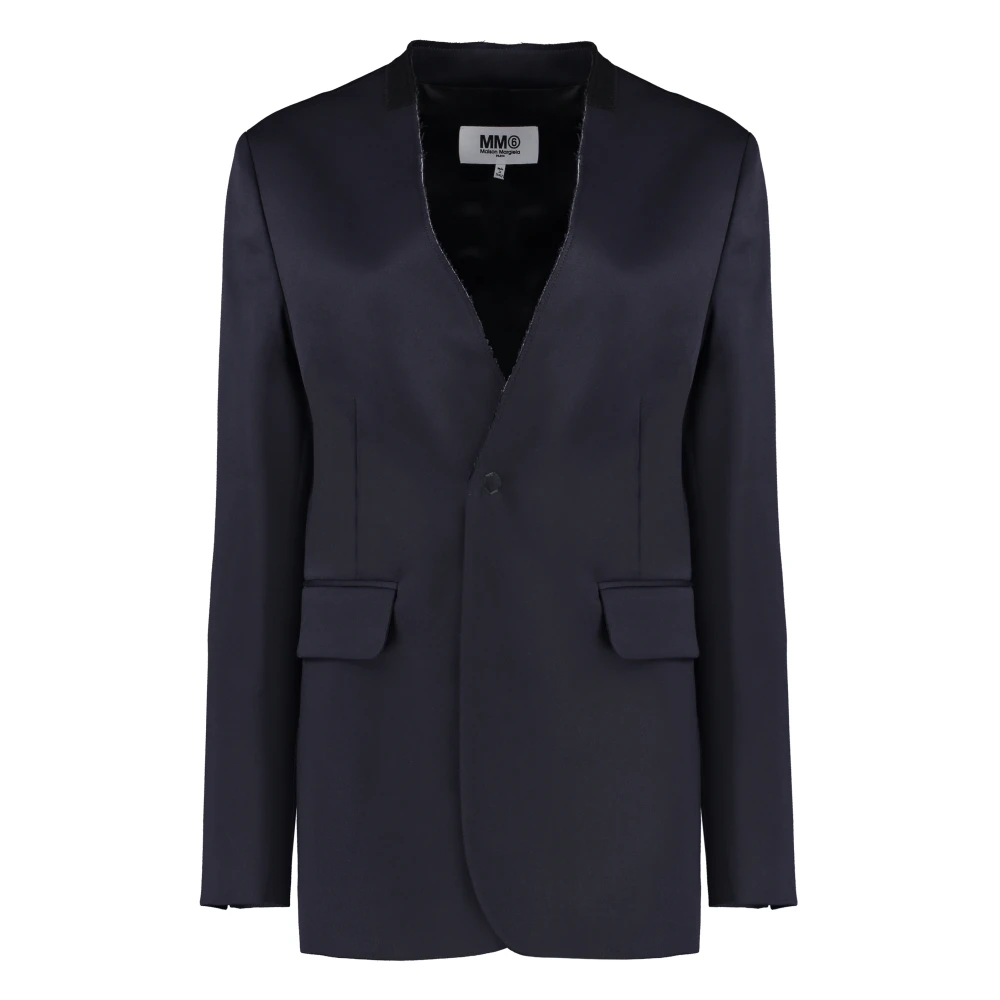 MM6 Maison Margiela Blazer van Wolmix Éénknoops Sluiting Blue Dames