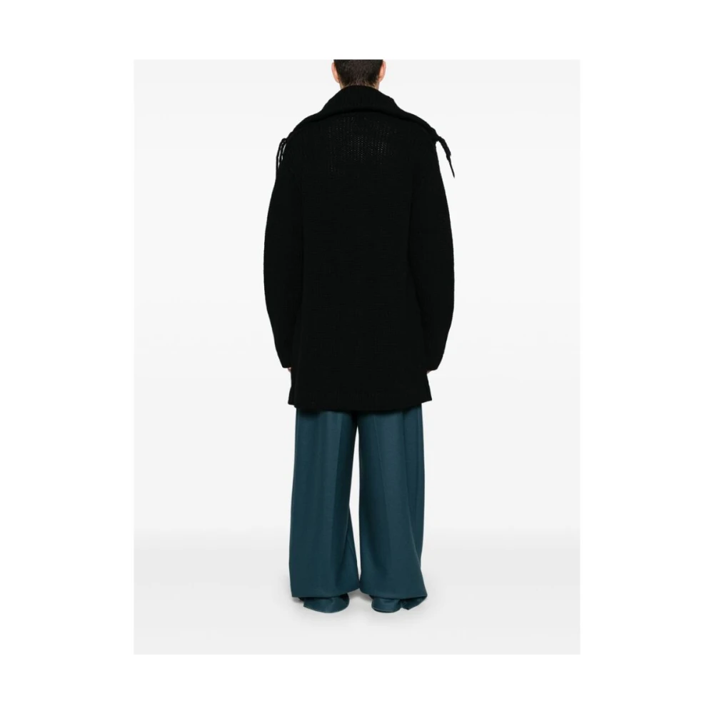 Dries Van Noten Zwarte Chunky Gebreide Fringe Sweater Black Heren