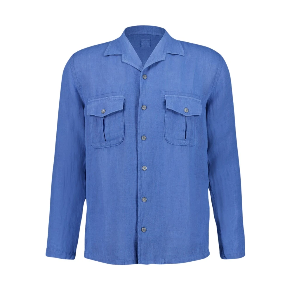 120% Lino Blue Casual Shirts, Male, S, Indigo Linen Shirt With Pockets