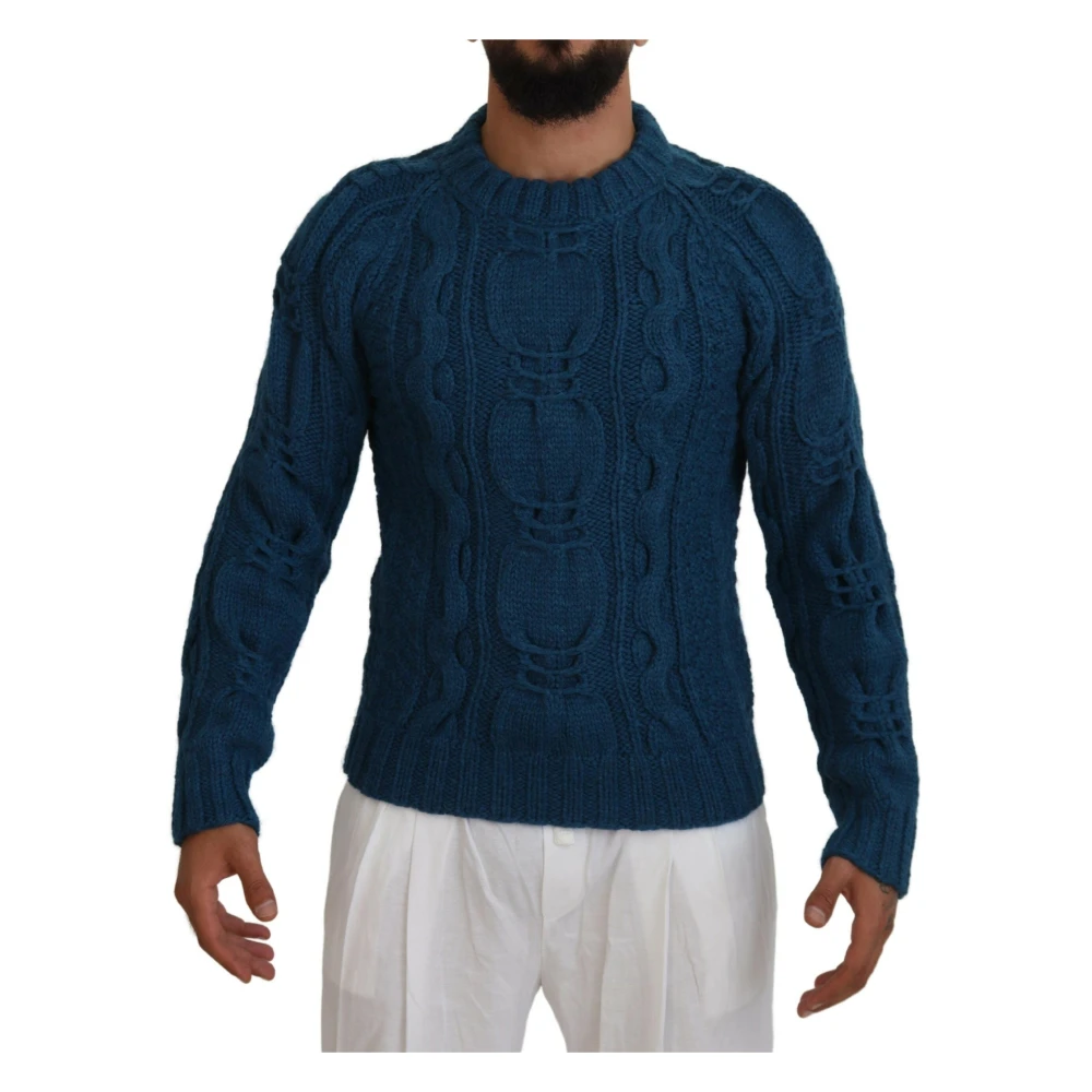 Dolce & Gabbana Blauwe Gebreide Wol Alpaca Pullover Trui Blue Heren