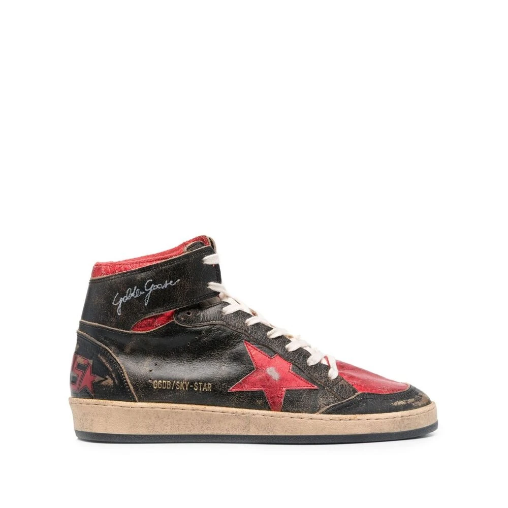 Golden Goose Uomo Multicolor Sneakers In Pelle Nera/Rossa Distressed