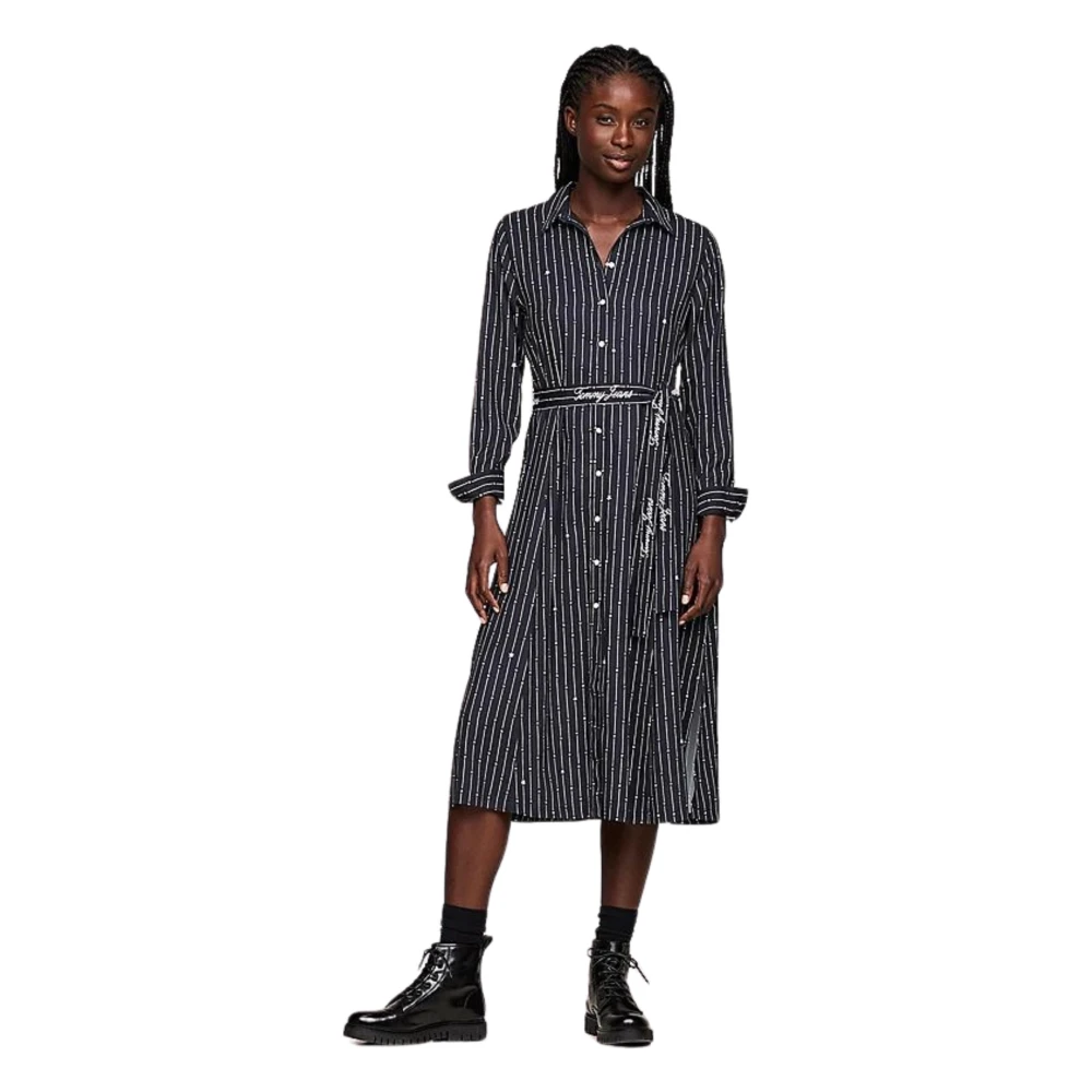 Tommy Hilfiger Gestreepte en Sterren Midi Overhemdjurk Black Dames