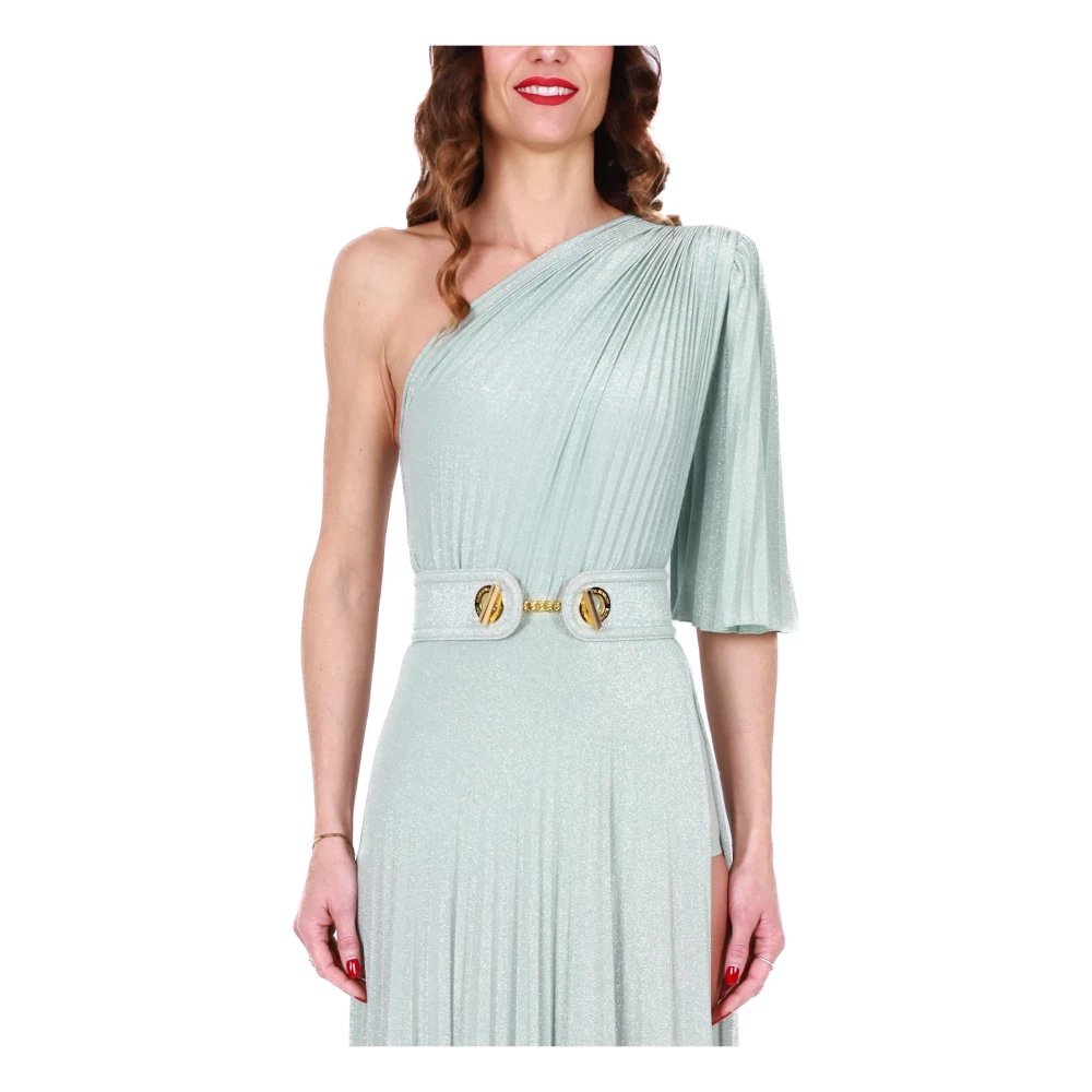 Elisabetta Franchi Groene Lurex Een-Schouder Maxi Jurk Green Dames