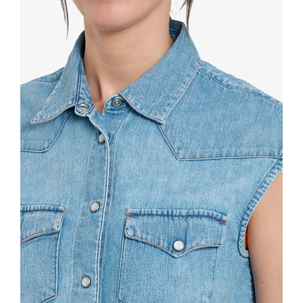 Roy Roger's Denim Shirt met Klassieke Kraag en Drukknoopsluiting Blue Dames
