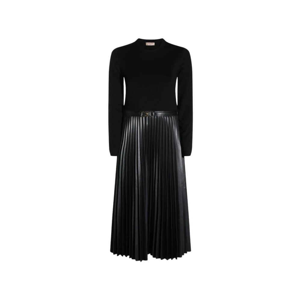 Twinset Donna Nero - Abito Midi Pieghettato In Georgette - Dresses - S