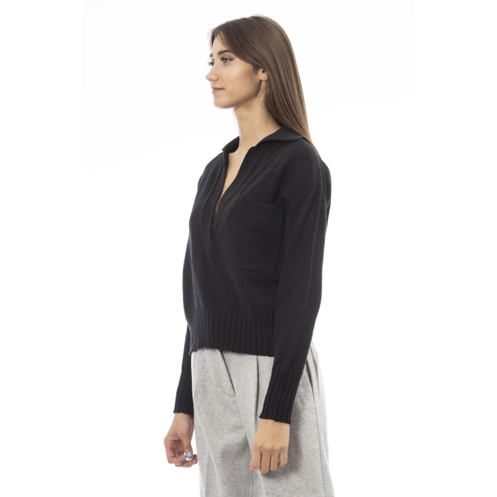 Alpha Studio V-hals trui met voorzak Black Dames