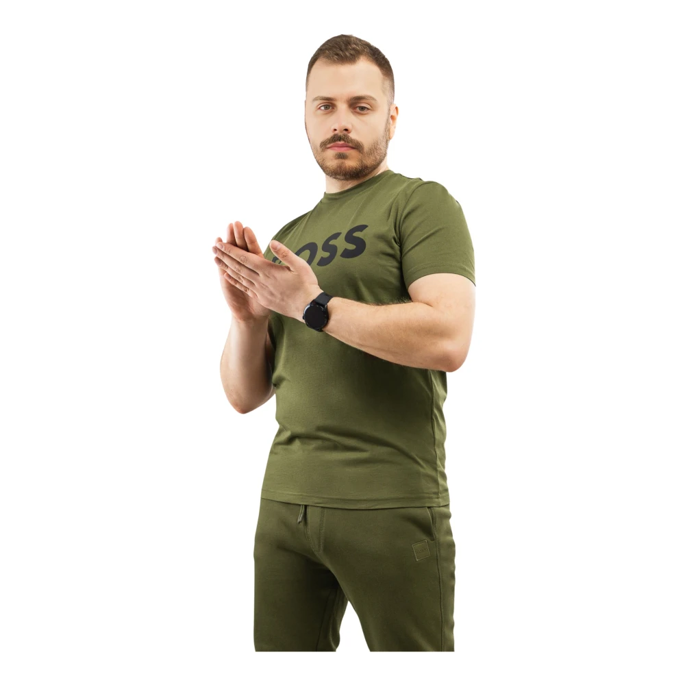 Hugo Boss Herr T-shirt Grön Bomull Rund Hals Green, Herr