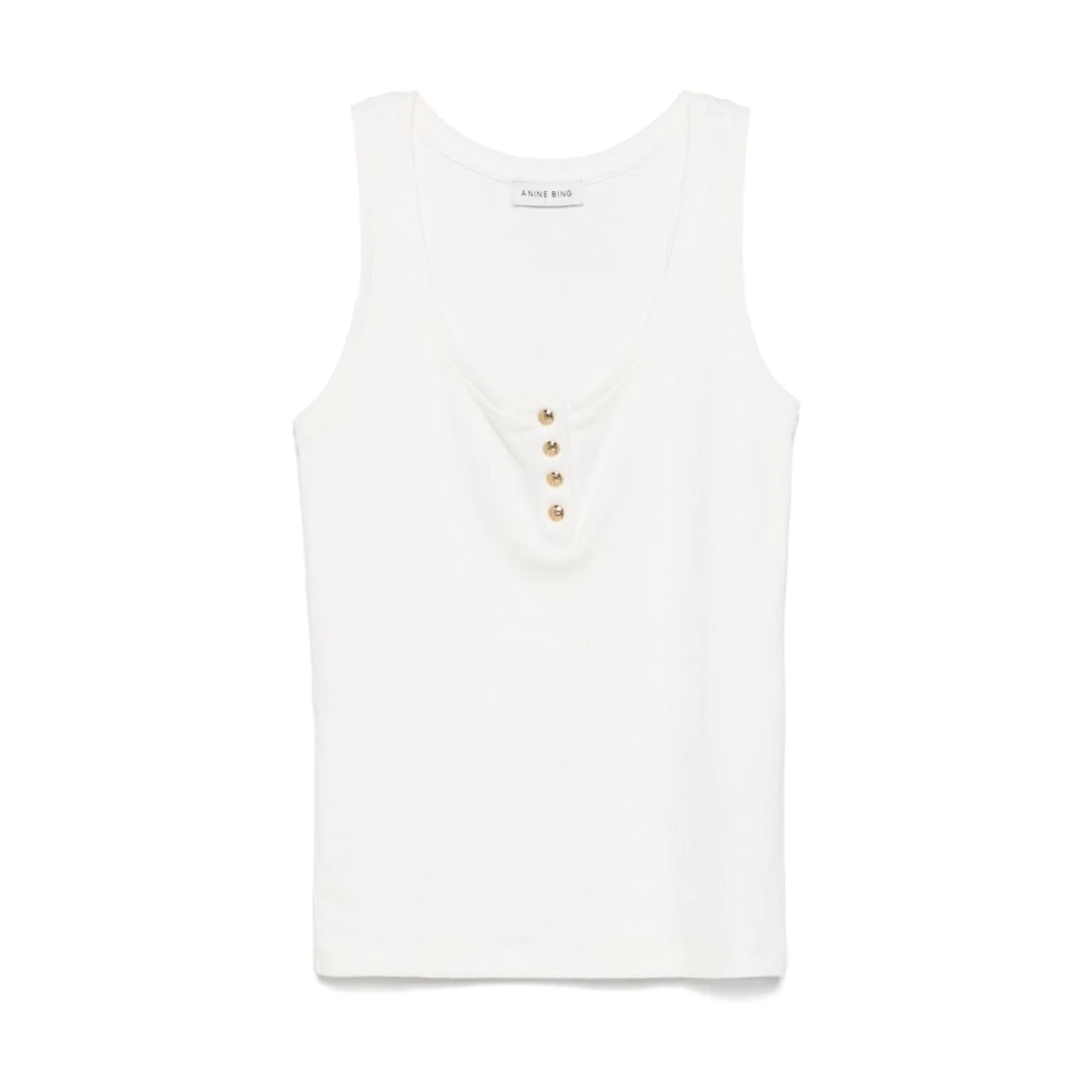 Anine Bing Witte Geribbelde Mouwloze Top White Dames