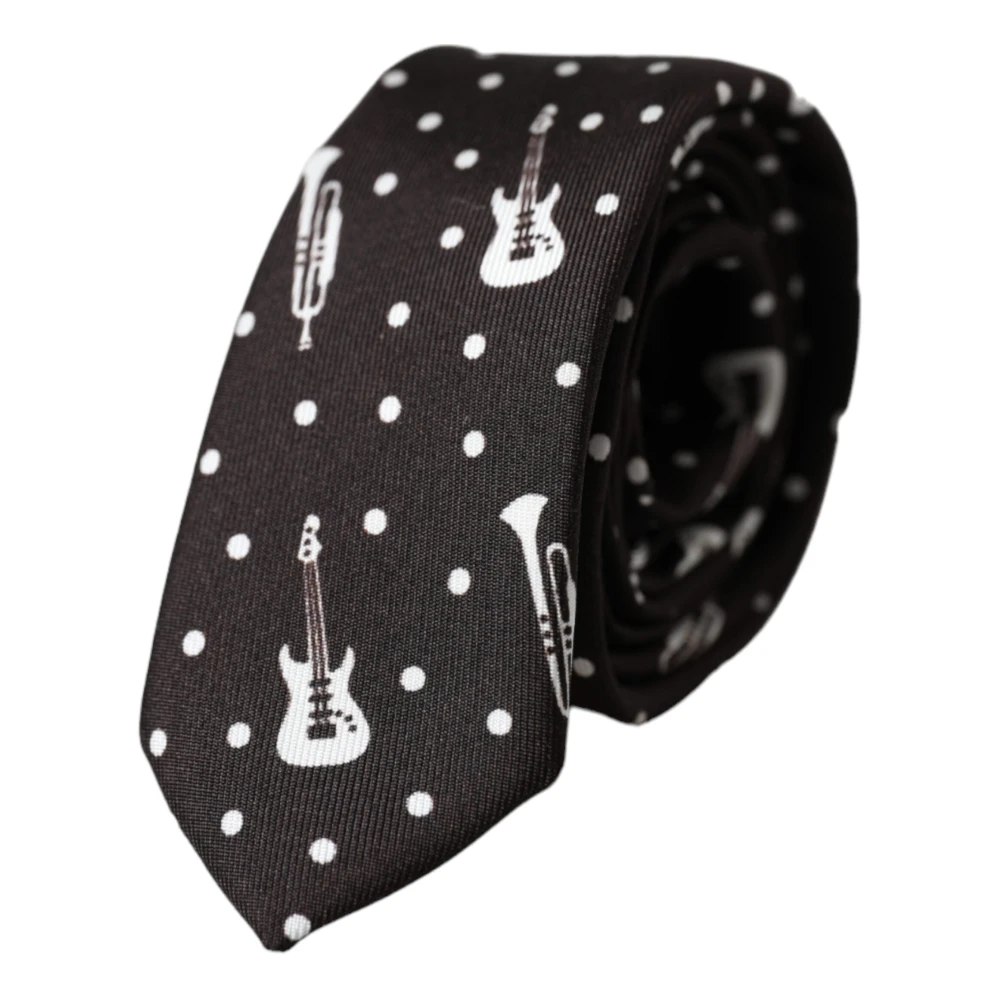 Dolce & Gabbana Black Silk Tie With Guitar Motif - Male - Ties - One Size - Accessories