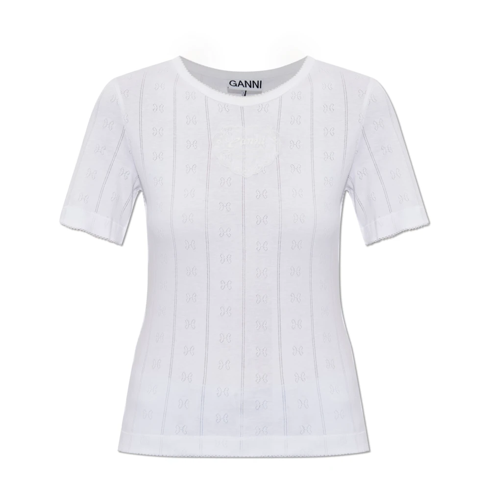 Ganni Women's White T-Shirts, Xs, Top With A Patch