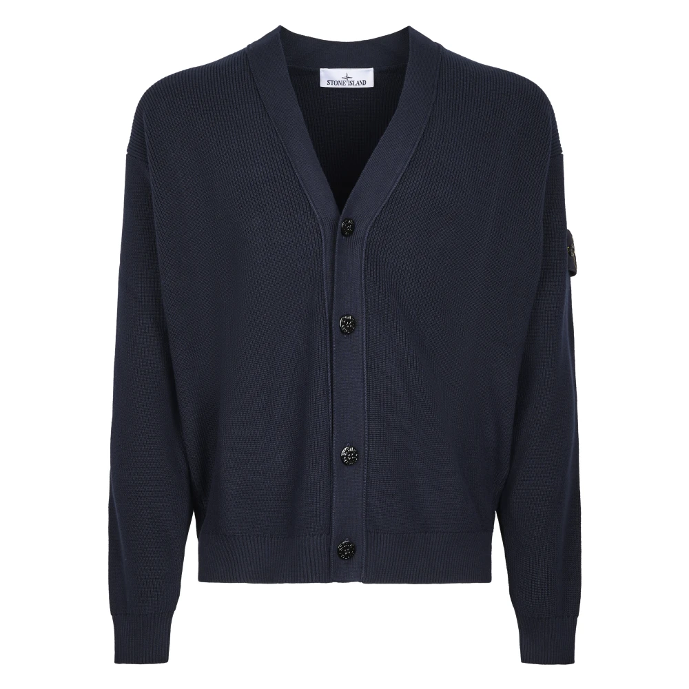 Stone Island Blue Oversized Ribbed Cardigan - Male - Cardigans - Xl - Knitwear
