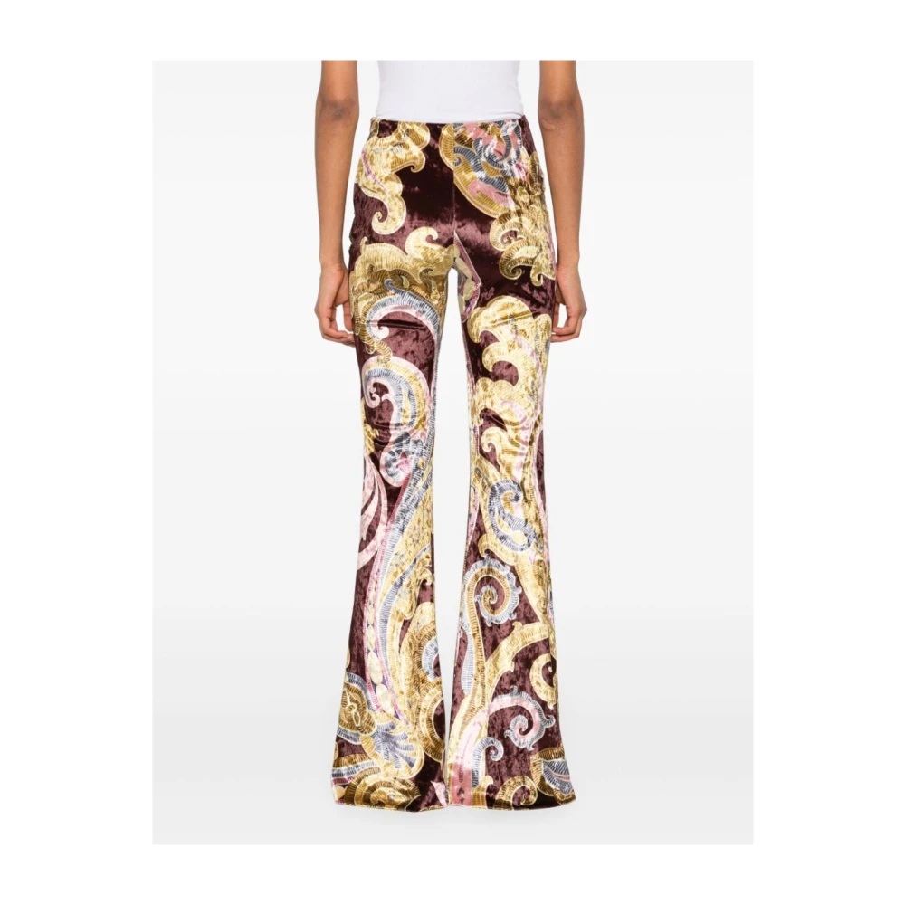 ETRO Beige Fluwelen Broek Abstract Patroon Wijd uitlopend Multicolor Dames