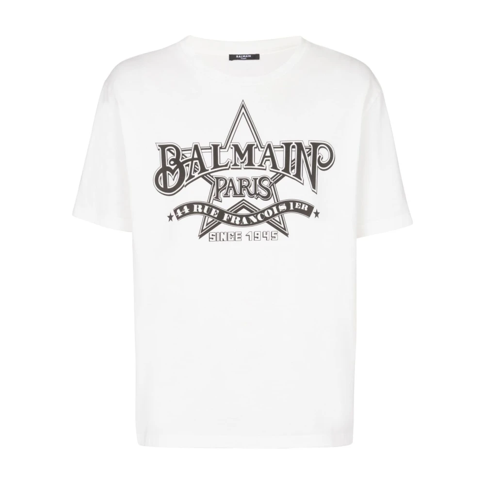 Balmain Witte Logo Print T-shirts en Polos White Heren