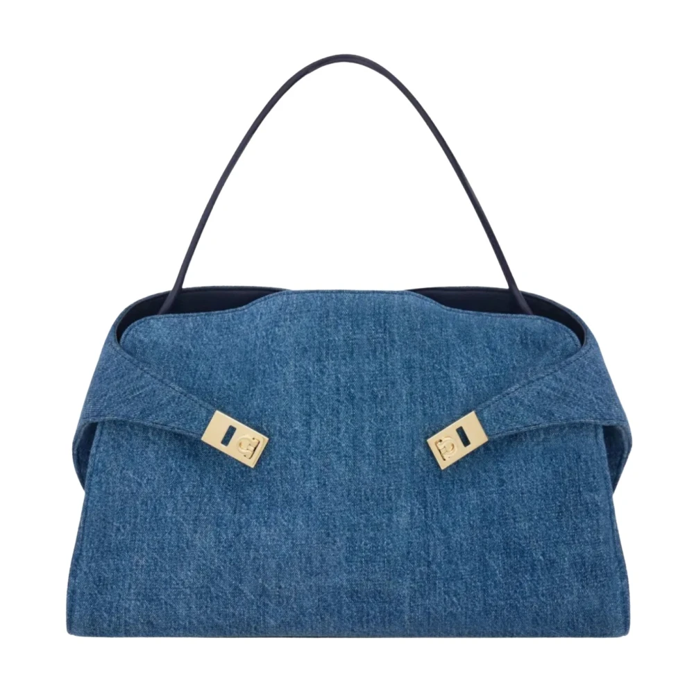 Ferragamo Women's Blue Hug Soft Denim Shoulder Bag - Handbags - One Size - Bags