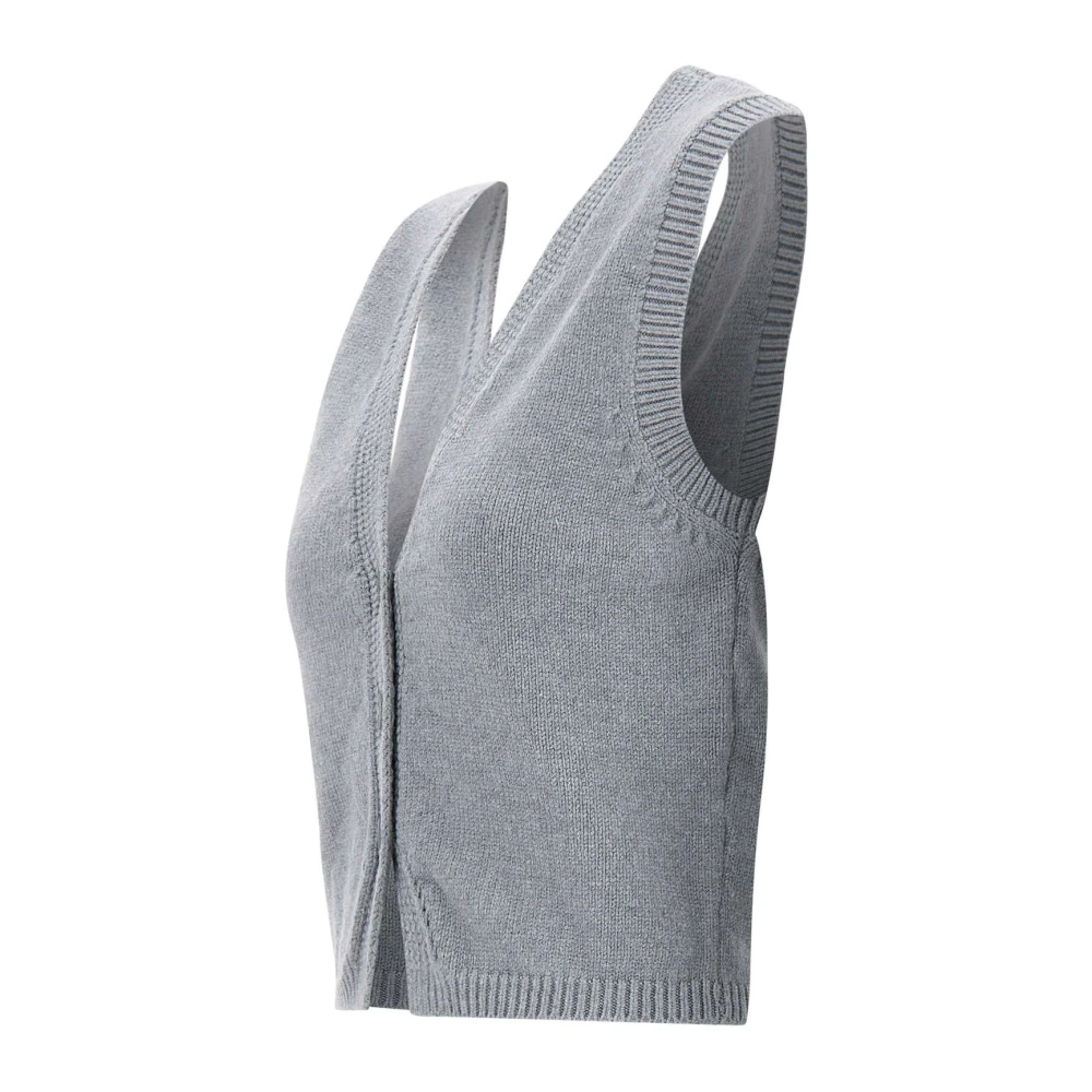Kaos Grijze Gebreide Gilet V-Hals Trui Gray Dames