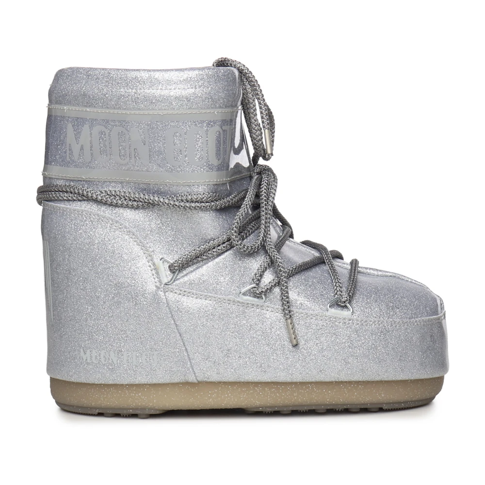 Moon Boot Women's Gray Winter Boots, 6 Uk, Icon Low Glitter Boot