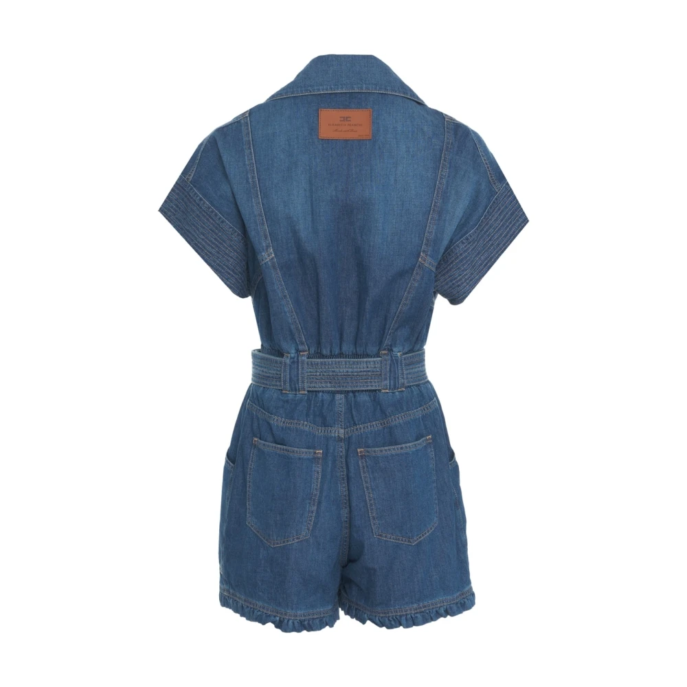 Elisabetta Franchi Blauwe Denim Korte Jumpsuit met Zakken Blue Dames