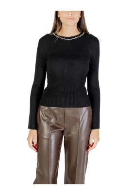 Glittrande Rhinestone Långärmad Stickad Topp