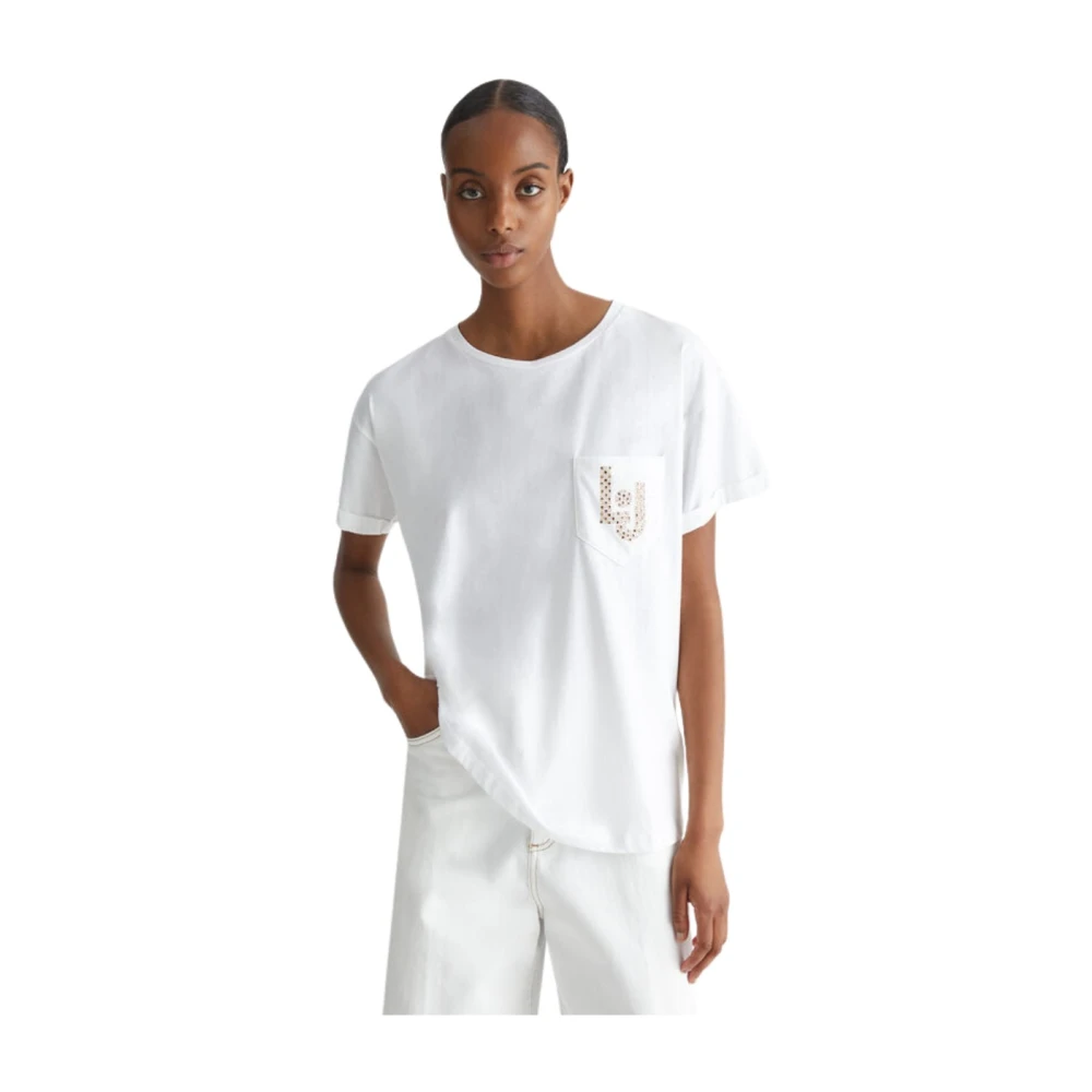Liu Jo Witte T-shirt met zak en strass White Dames