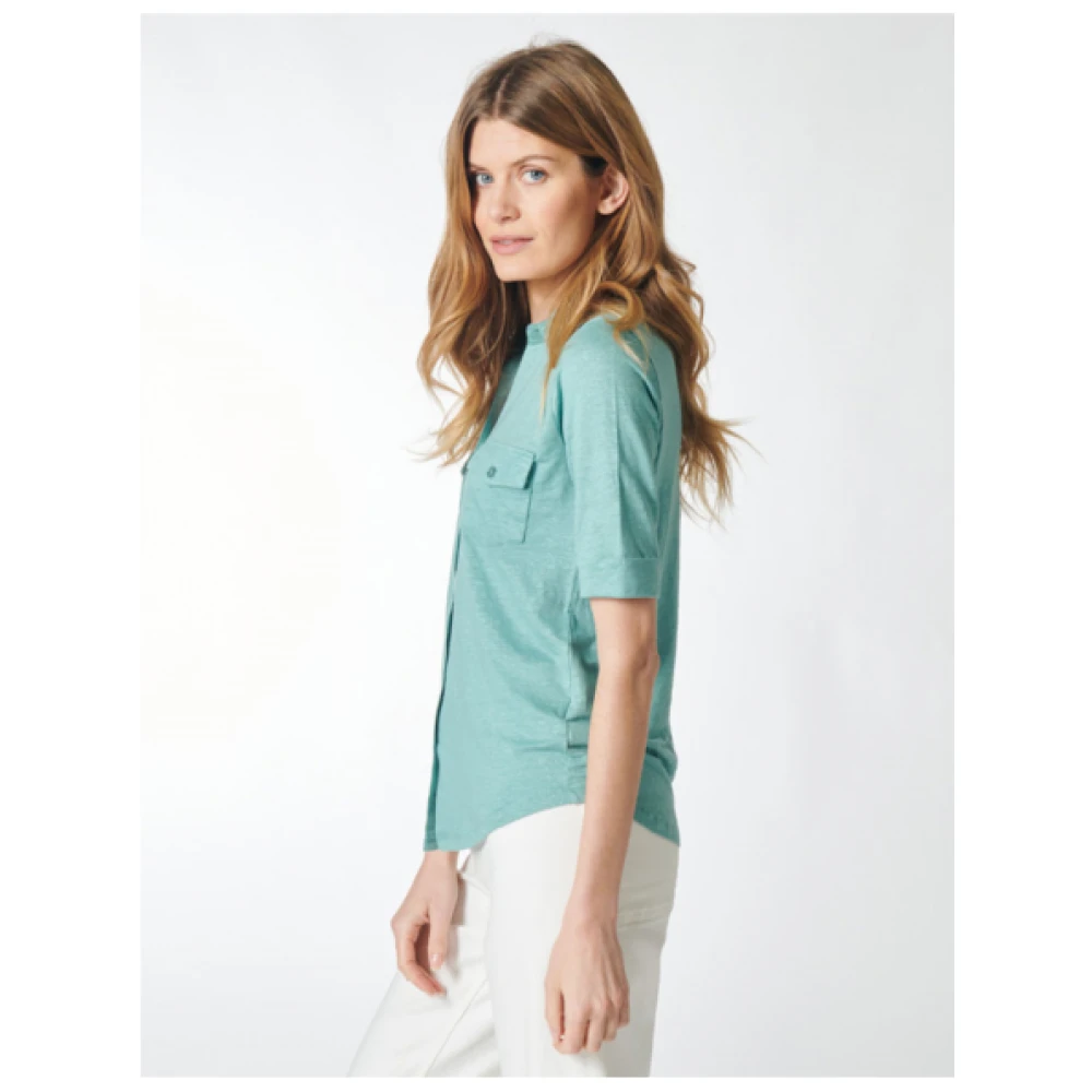 majestic filatures Linnen halfmouw shirt met zakken Green Dames