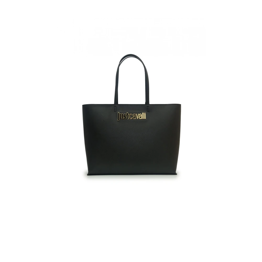 Just Cavalli Zwarte polyester handtas met saffiano lederen textuur Black Dames