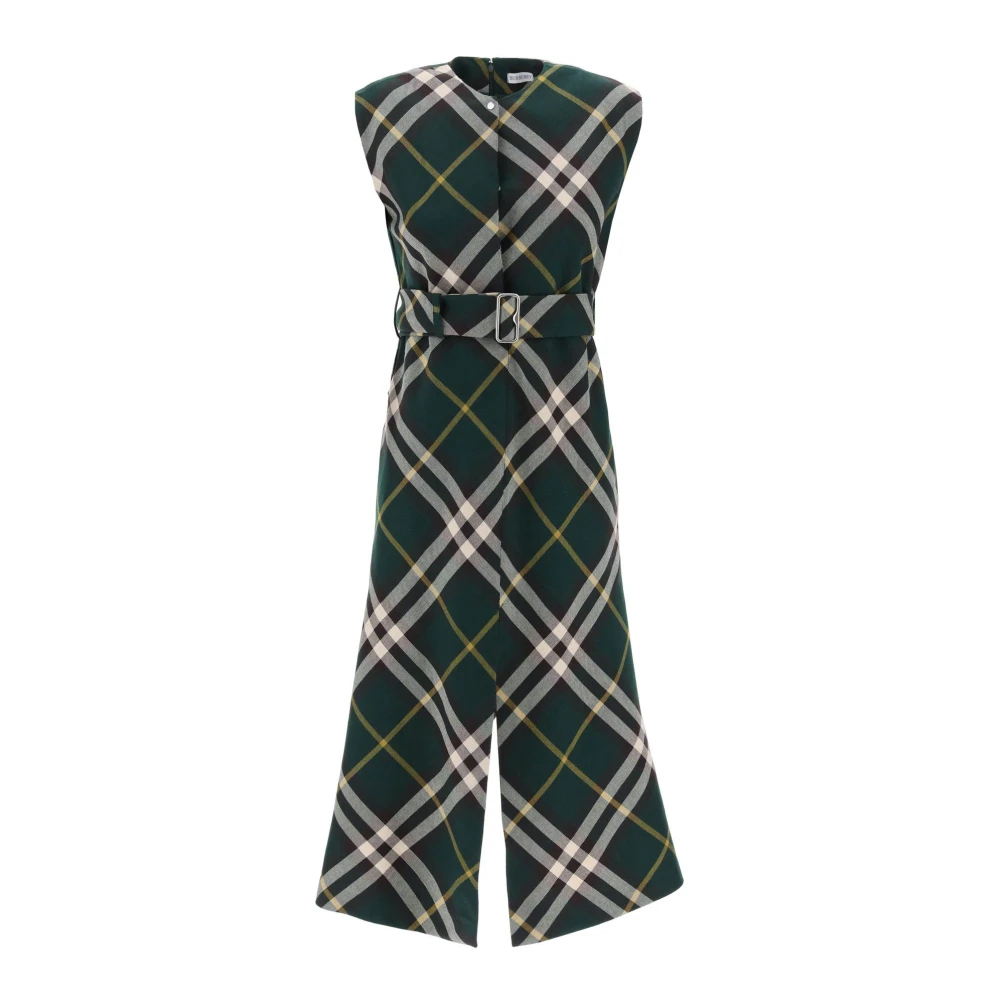 Burberry Women's Green Check Motif Wool Midi Dress - Midi Dresses - 2XS - Dresses