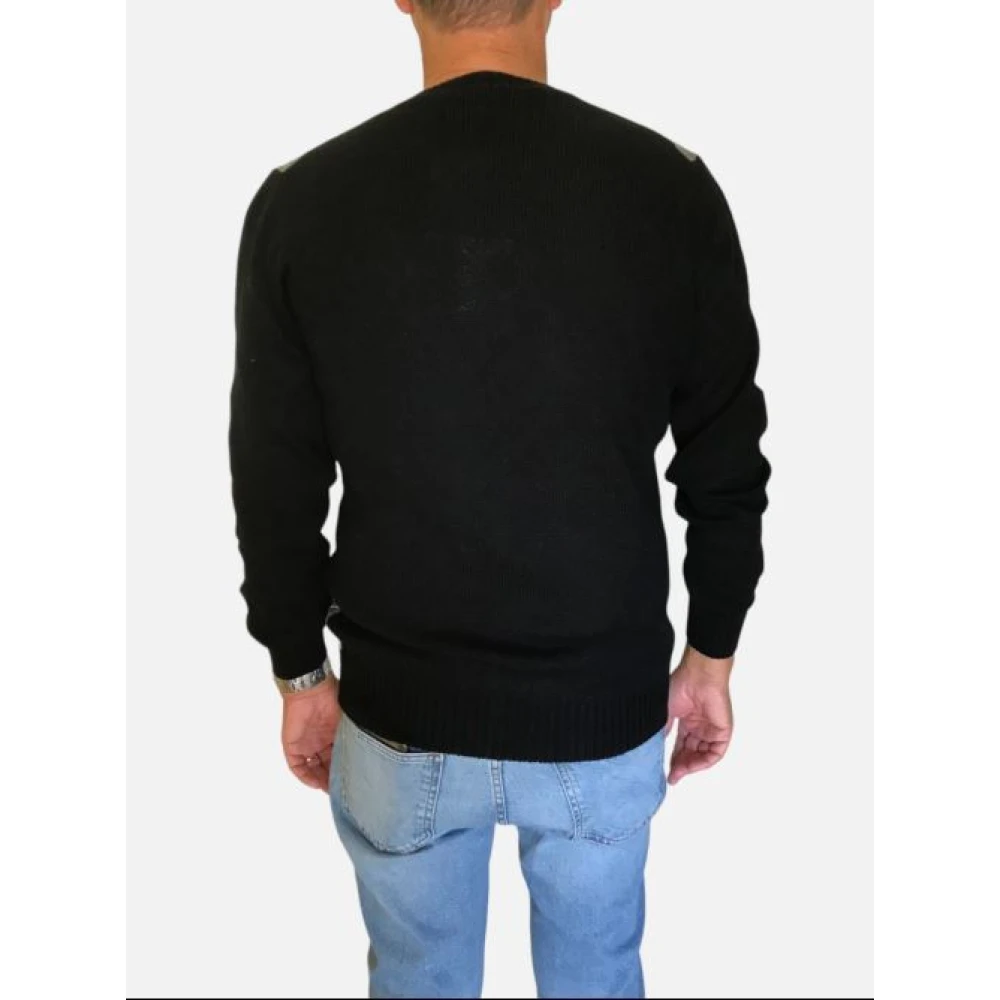 Gran Sasso Contrast Diamond Crewneck Sweaters Black Heren