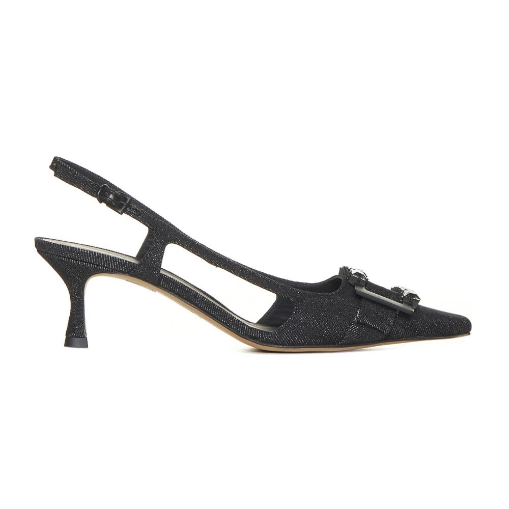 Roberto Cavalli Svart Denim Kristall Spänne Slingback Klackar Black, Dam