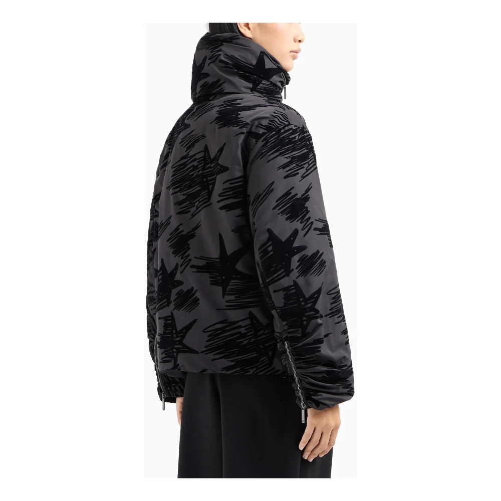 Emporio Armani Zwarte Nylon Flock Jas Volledige Rits Black Dames