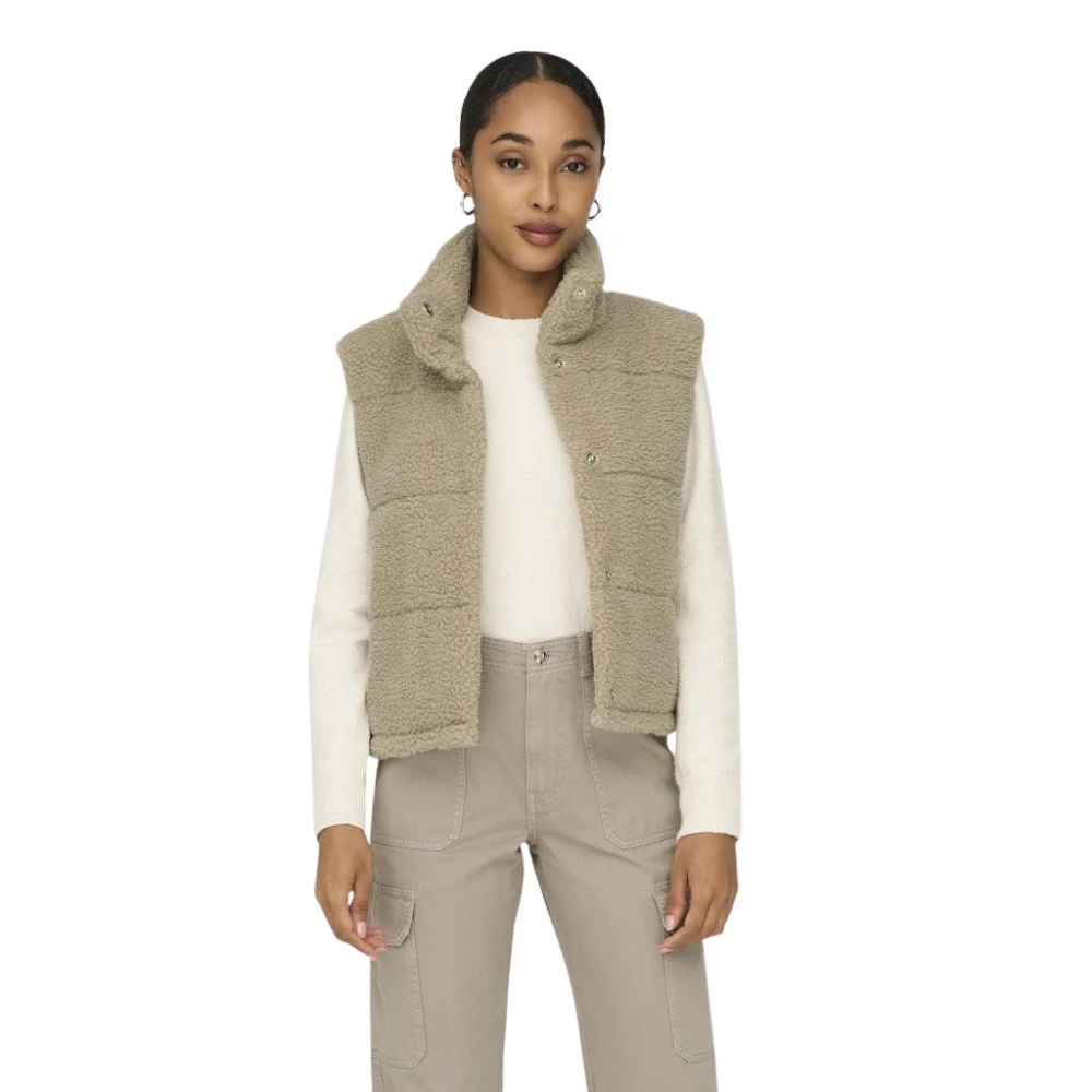 Only Teddy Vest in Humus Beige Dames