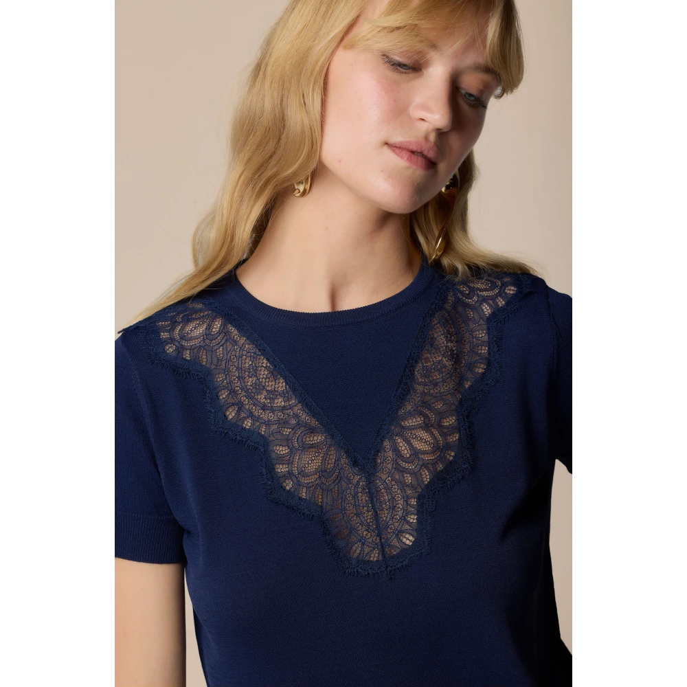 Kocca Stijlvolle Ronde Hals Gebreide Trui Blue Dames