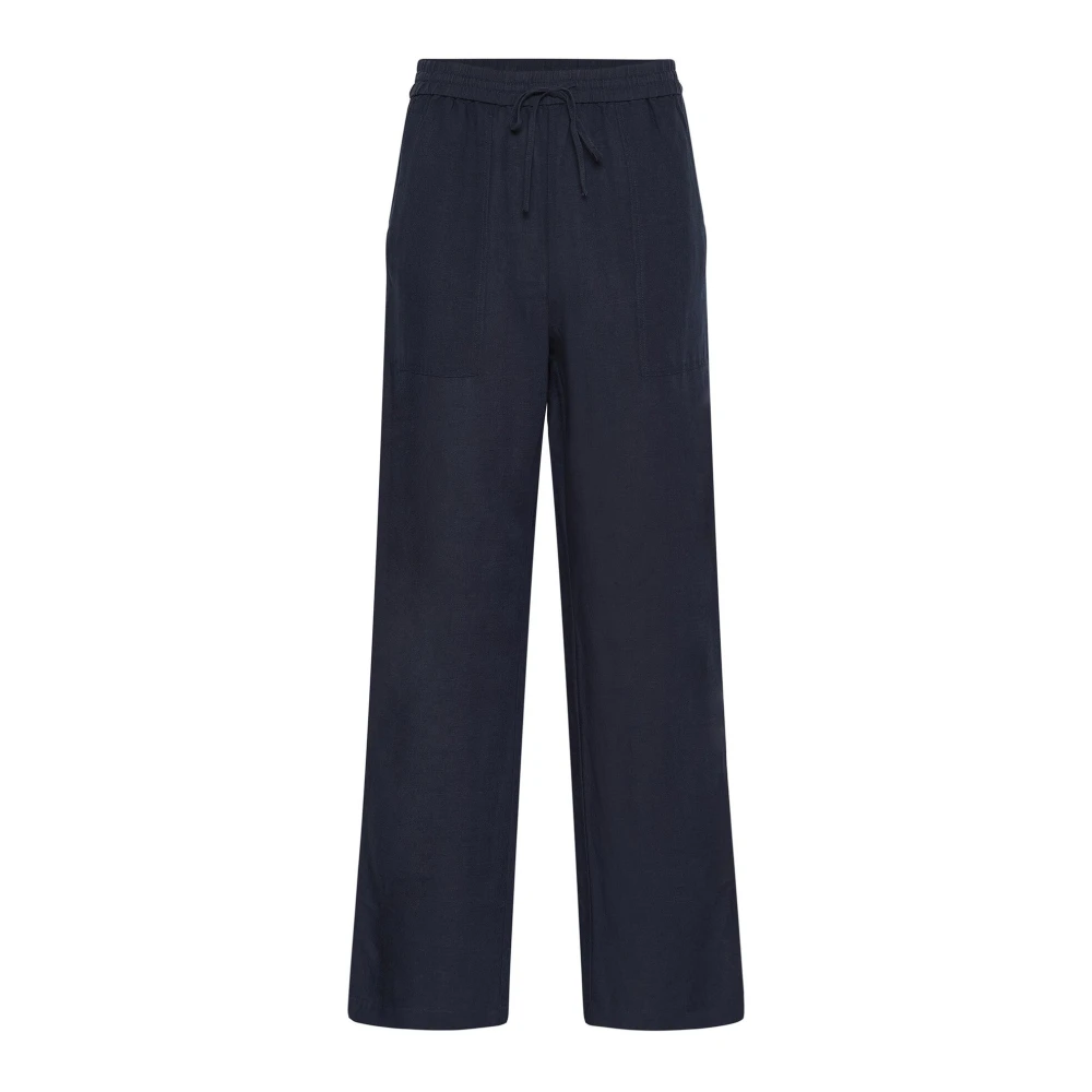 Part Two Women's Blue After Midnight Linen Blend Trousers - Straight Trousers - S - Trousers