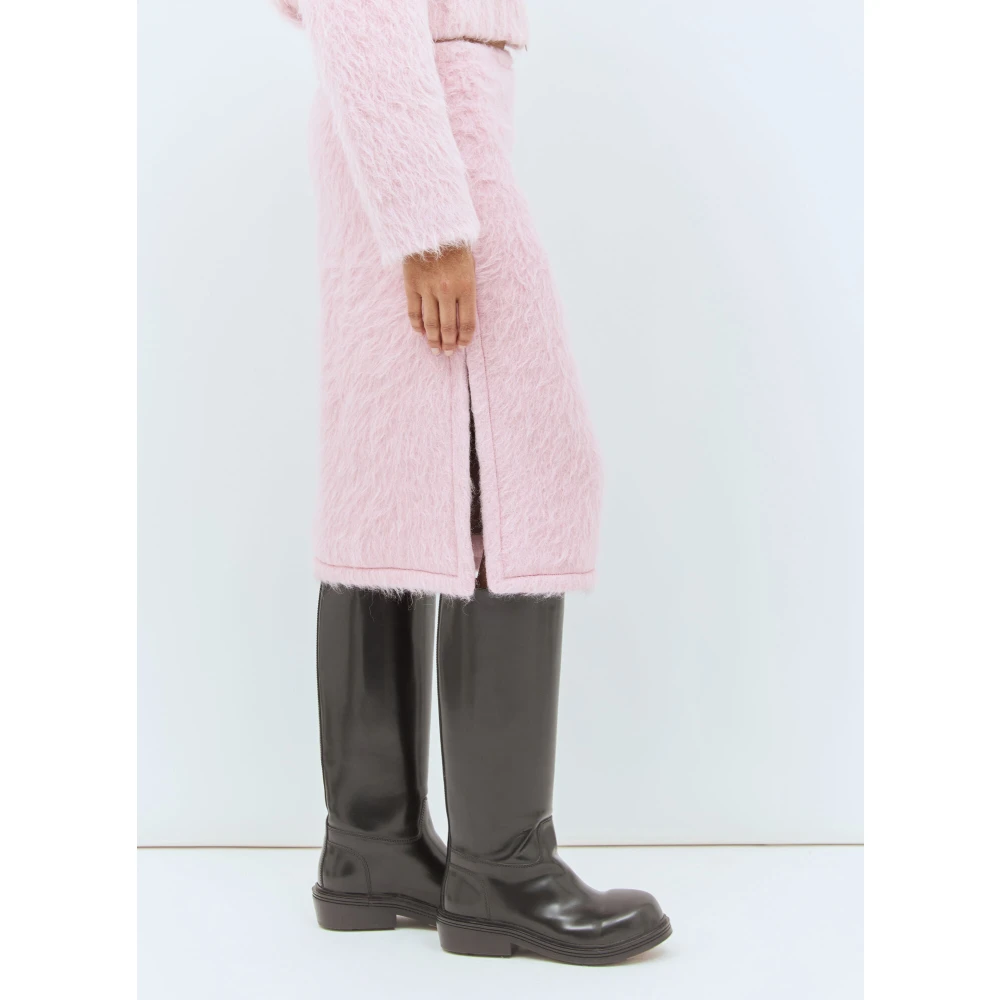 Dries Van Noten Fluffy Wool Blend Midi Skirt Pink Dames