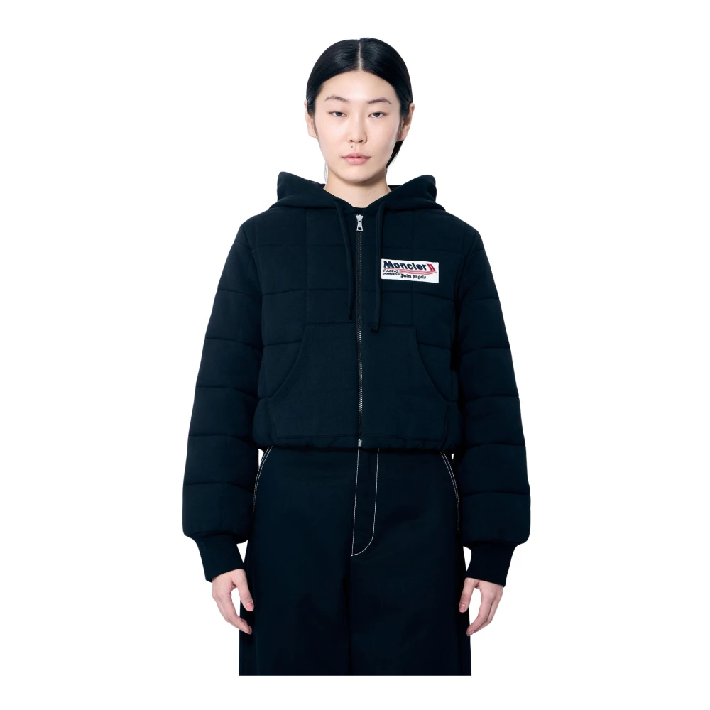 Moncler Gewatteerde Hoodie met Ritssluiting Black Dames