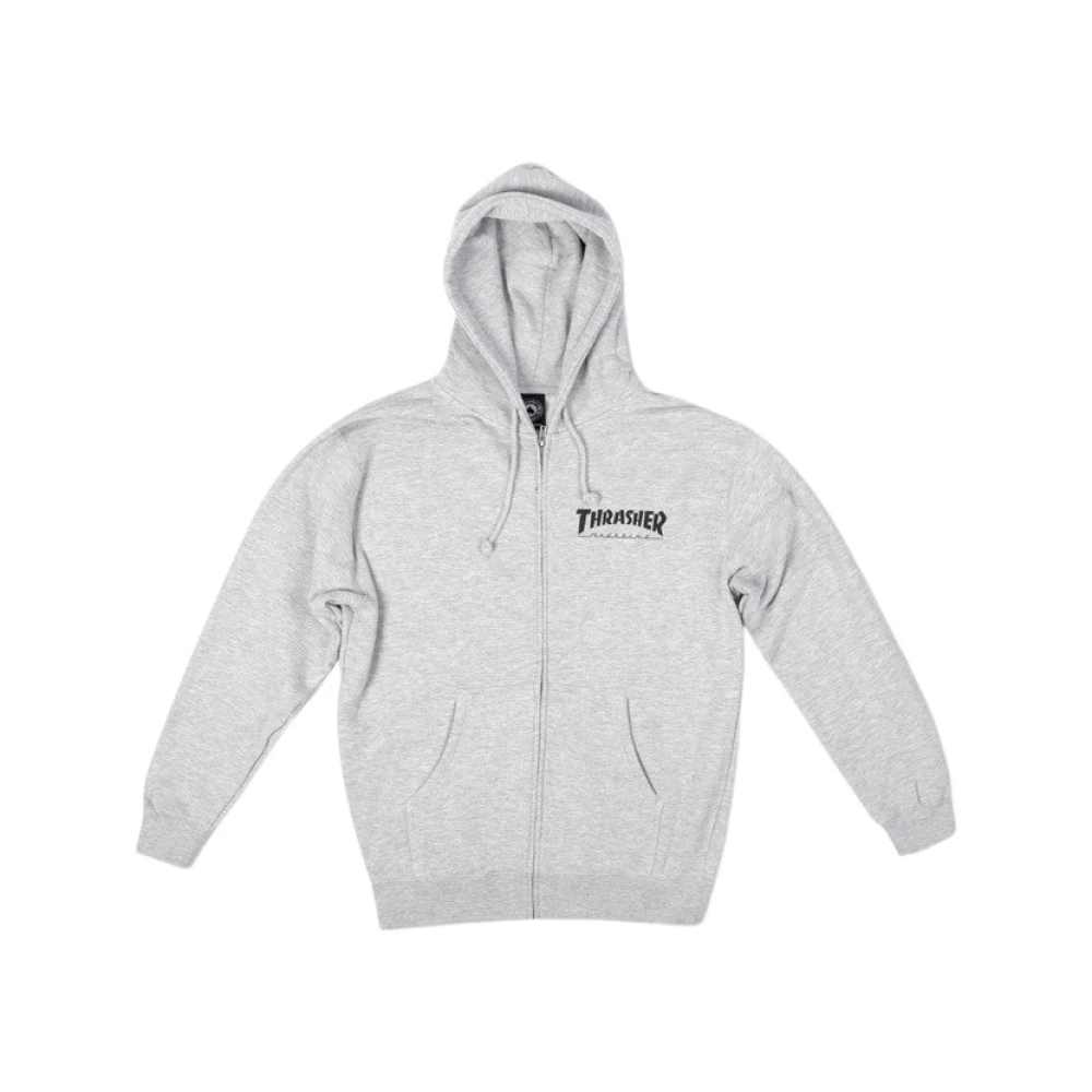 Thrasher Logo Zip Hoodie Sweatshirt Grijs Zwart Gray Heren