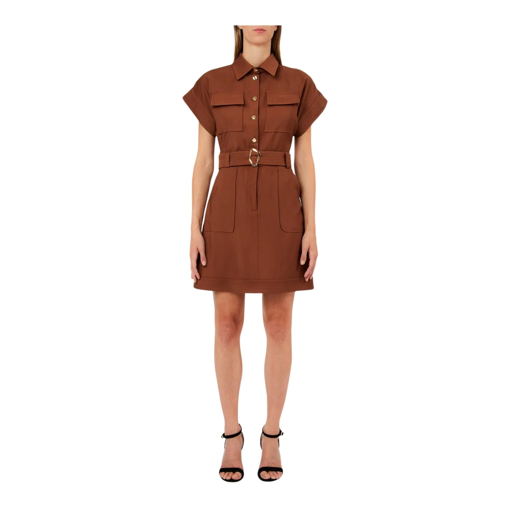 Liu Jo Vrouw Bruin Kleedjes Dames, S, Polyester, Korte Overhemdjurk