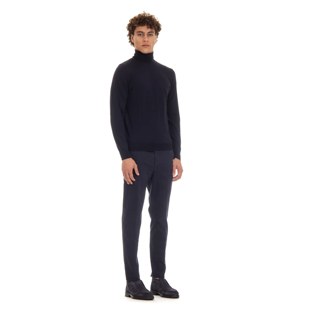 Drumohr Blauwe Trui Extrafijne Wol Dolcevita Blue Heren