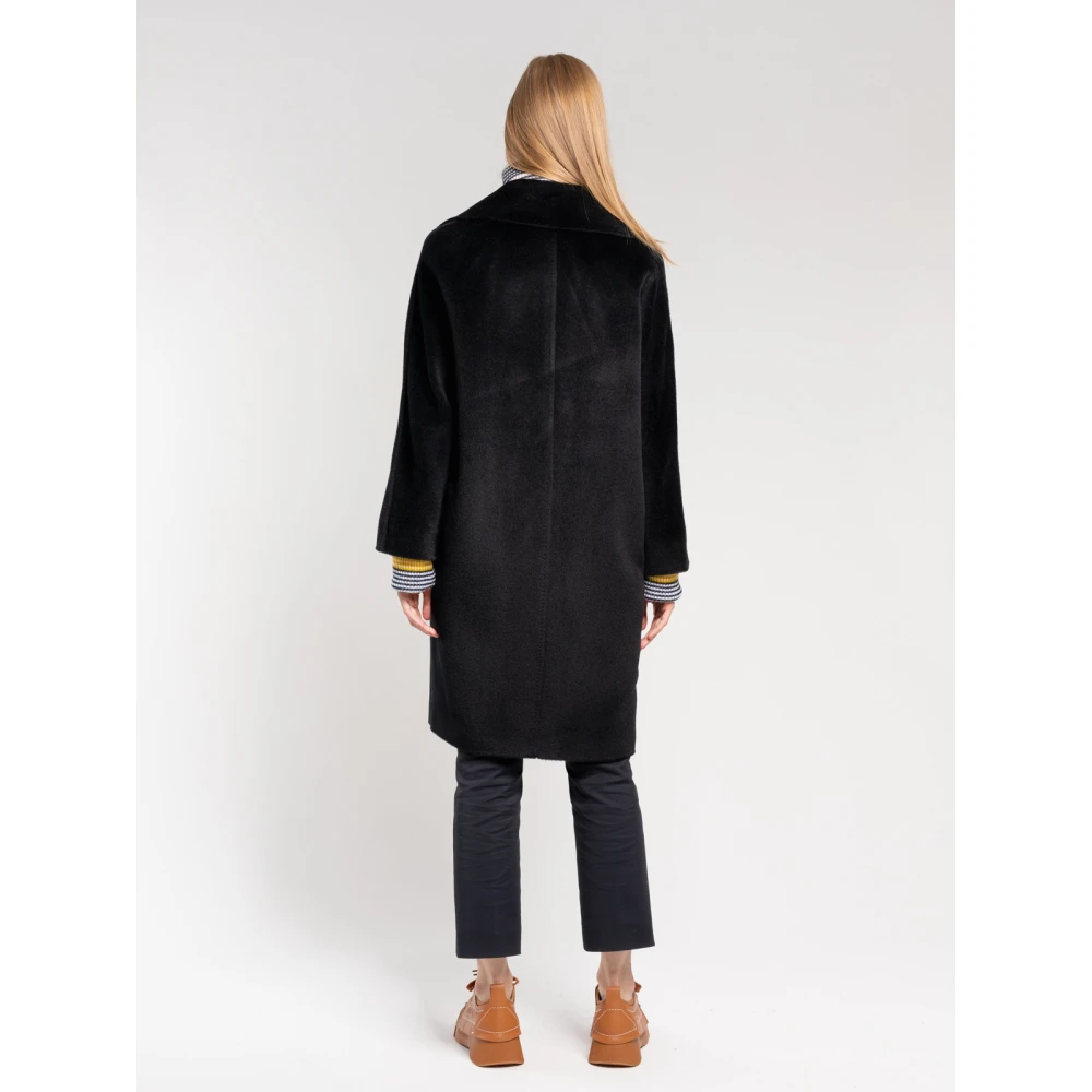 Max Mara Studio Klassieke pasvorm jas met V-hals Black Dames