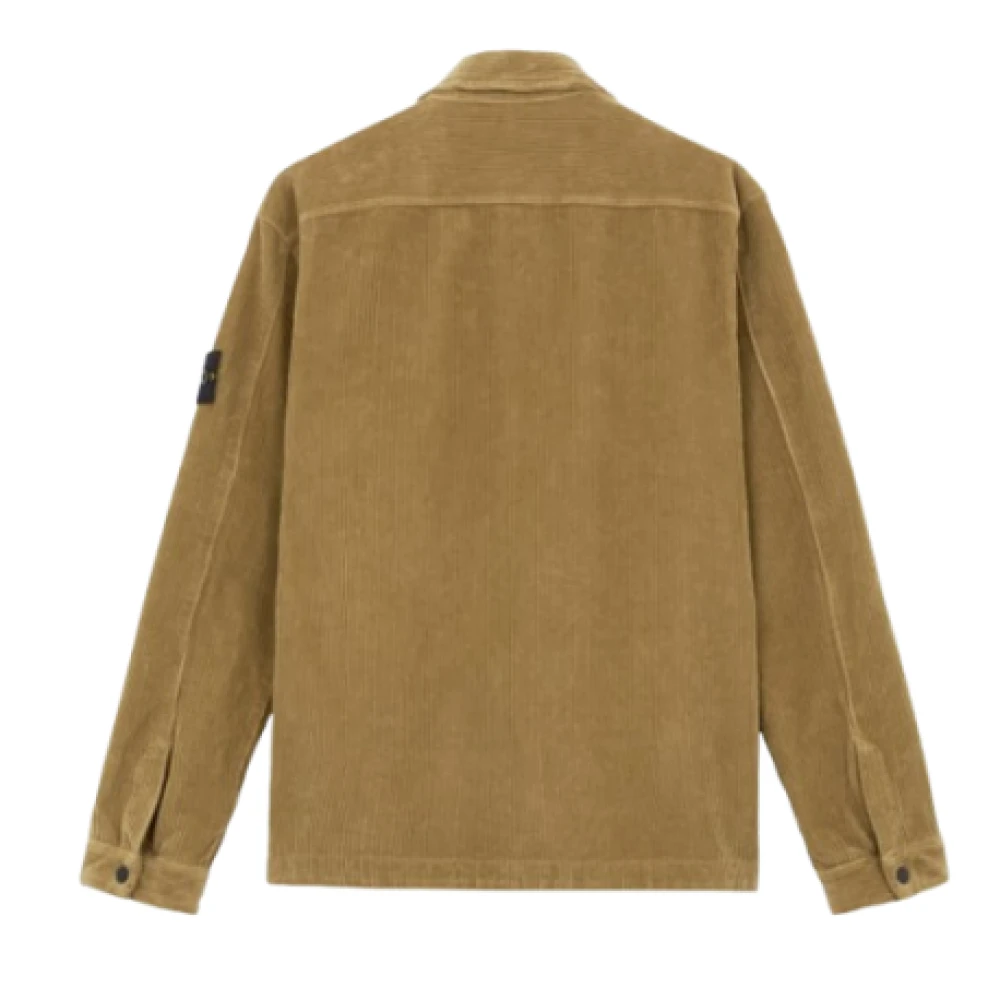 Stone Island Organisch Katoenen Fluwelen Overshirt met Diagonale Borstzakken Beige Heren